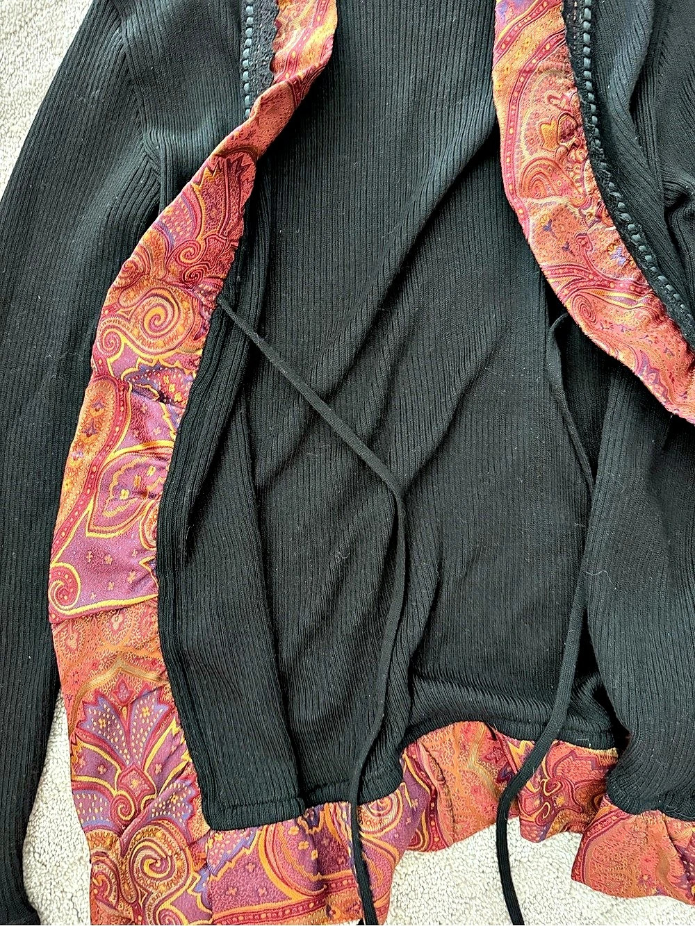 Etro Silk Trim Ribbed Cardigan Black & Red Size 48 - Picture 3 of 3